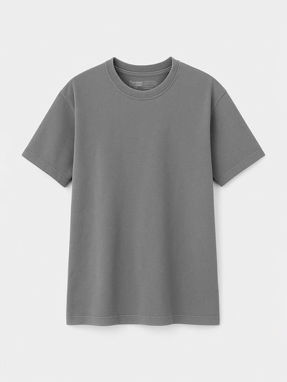 Flat lay front view of Ash Grey Zarvion vintage tee – relaxed fit cotton shirt on light background