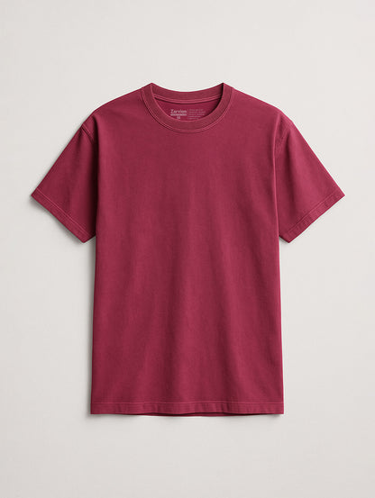 Flat lay of Berry vintage tee by Zarvion – short sleeve relaxed fit shirt on neutral background