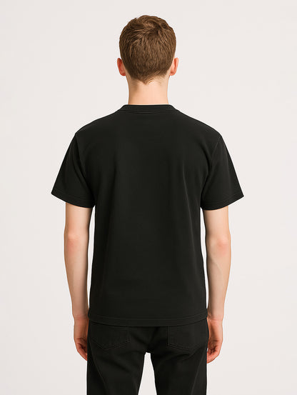 Back view of slim male model wearing Black Zarvion vintage tee – relaxed fit streetwear