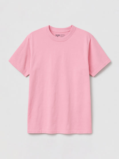 Flat lay front view of Blush Blossom Pink vintage tee by Zarvion – relaxed fit short-sleeve t-shirt on neutral background